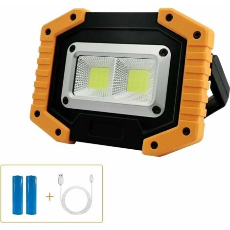 Rechargeable LED Floodlight, 30W 2000lm Construction Site Floodlight Work Light with 2x COB Portable USB LED Floodlight for Camping 3 Modes Battery Included (1 Pack)