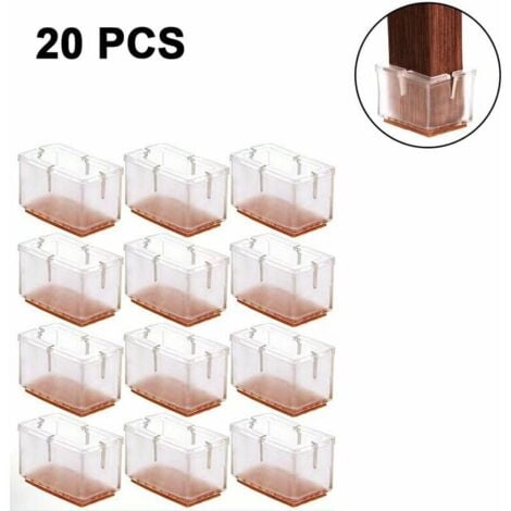 20pcs Chair Leg Protectors for Hardwood Floors, Transparent Chair Leg Covers, Silicone Chair Leg Floor Protectors, Rectangle, Applicable Diameter 39-48mm