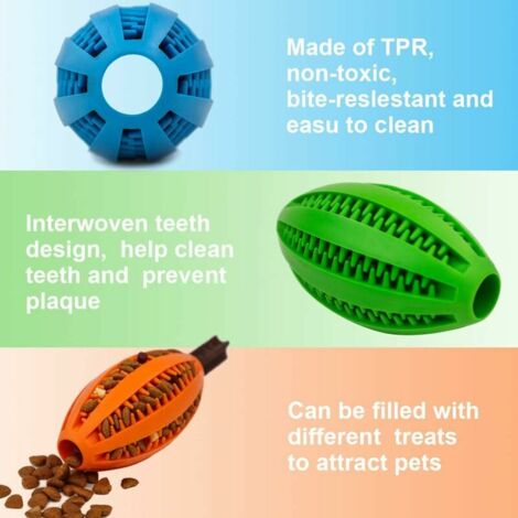 Dog Treat Dispenser, Toy Ball, Durable Rubber Rugby Dog Toy, Blue