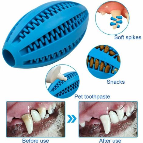 Dog Treat Dispenser, Toy Ball, Durable Rubber Rugby Dog Toy, Blue