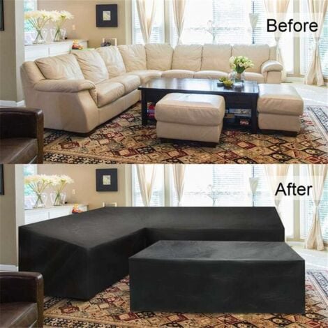 Garden Furniture Cover, L-Shaped Patio Furniture Cover, Waterproof Corner Sofa Cover, Oxford Fabric Patio Furniture Cover (215 x 215 x 87 cm).