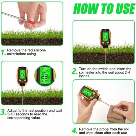 4 in 1 Soil Moisture Meter - Digital LCD Display - Plant Temperature/Soil Moisture/pH/Sunlight Intensity - Soil Tester for Gardening, Agriculture