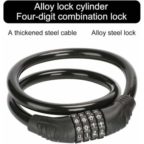 Bicycle Anti-Theft Cable, Anti-Theft Bike Lock, 4 Digit Code Anti-Theft Lock, Bicycle Anti-Theft Lock, Bike Code Padlock, for Bikes, Electric Bikes, Skateboards, Strollers, Gates, 15mm x 600mm -