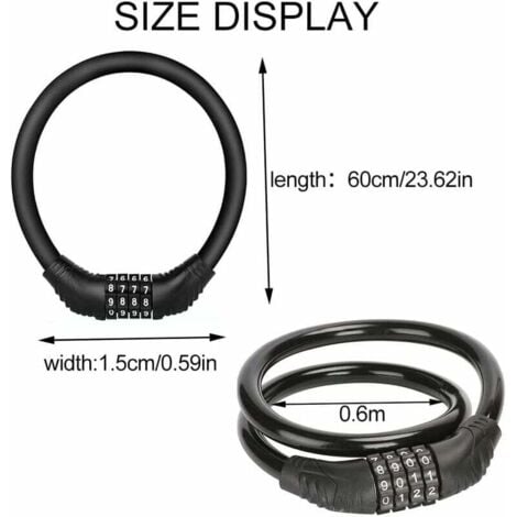 Bicycle Anti-Theft Cable, Anti-Theft Bike Lock, 4 Digit Code Anti-Theft Lock, Bicycle Anti-Theft Lock, Bike Code Padlock, for Bikes, Electric Bikes, Skateboards, Strollers, Gates, 15mm x 600mm -