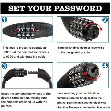 Bicycle Anti-Theft Cable, Anti-Theft Bike Lock, 4 Digit Code Anti-Theft Lock, Bicycle Anti-Theft Lock, Bike Code Padlock, for Bikes, Electric Bikes, Skateboards, Strollers, Gates, 15mm x 600mm -