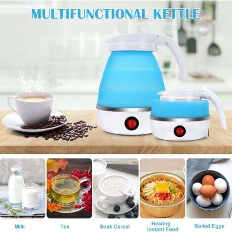 Silicone Folding Kettle, Household Travel Folding Kettle 0.6L 220V Stainless Steel Bottom Kettle Portable Mini Kettle Camping Holiday Hiking Survival