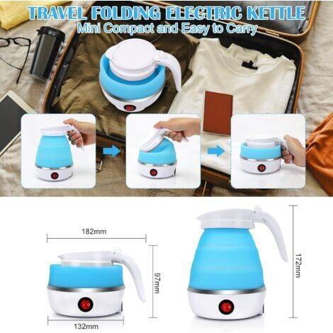 Silicone Folding Kettle, Household Travel Folding Kettle 0.6L 220V Stainless Steel Bottom Kettle Portable Mini Kettle Camping Holiday Hiking Survival