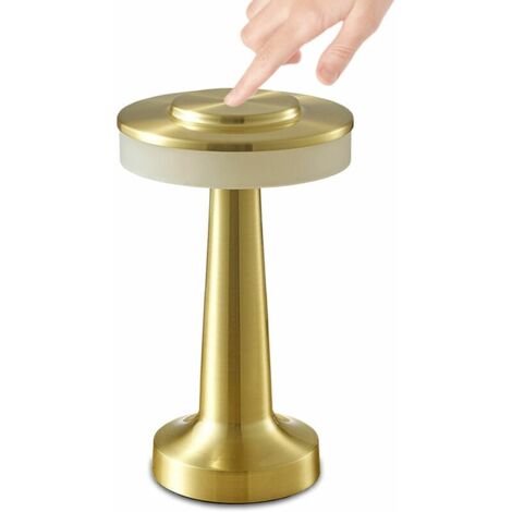 Wireless Table Lamp, Built-in 1800mAh Battery with 3-Level Dimming, LED Cordless Desk Lamp, Metal Bedside Lamp, for Living Room, Restaurant, Patio, Gold