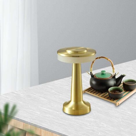 Wireless Table Lamp, Built-in 1800mAh Battery with 3-Level Dimming, LED Cordless Desk Lamp, Metal Bedside Lamp, for Living Room, Restaurant, Patio, Gold