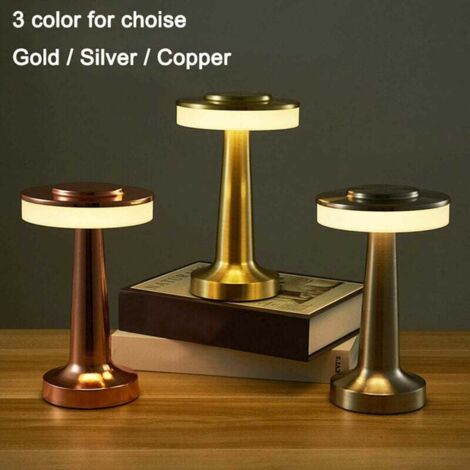 Wireless Table Lamp, Built-in 1800mAh Battery with 3-Level Dimming, LED Cordless Desk Lamp, Metal Bedside Lamp, for Living Room, Restaurant, Patio, Gold