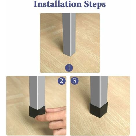 12 pieces iron chair leg protection table end cap furniture chair leg caps rubber floor protection L-shape 25 x 25 mm black,