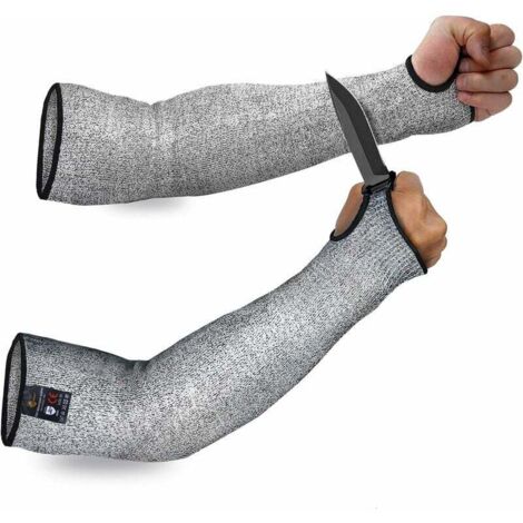 Arm protection sleeves, 45 cm, cut class 5, 2 pairs, heat-resistant sleeve protectors for men and women made of finely rubbed leather