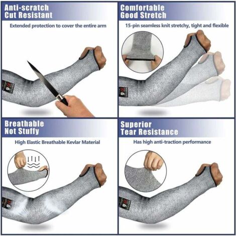 Arm protection sleeves, 45 cm, cut class 5, 2 pairs, heat-resistant sleeve protectors for men and women made of finely rubbed leather