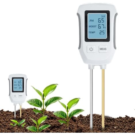 in 1 Soil PH Tester, Acid-Base Soil Test Detector, Temperature and Humidity Meter with Backlit LCD Display Compatible with Gardening/Potted Plants/Farm