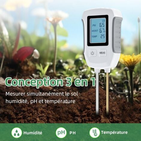 in 1 Soil PH Tester, Acid-Base Soil Test Detector, Temperature and Humidity Meter with Backlit LCD Display Compatible with Gardening/Potted Plants/Farm