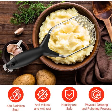 Potato Masher - Manual Kitchen Masher, Non-Scratch, 11 Inch, For Potatoes, Avocado, Baby Food, Pumpkin, Yellow & Brown - View #6
