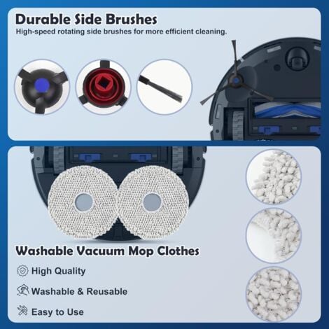 T30S Replacement Accessories Compatible with ECOVACS DEEBOT T30S / T30S PRO Robot Vacuum Cleaner, 1 Main Brush, 4 Filters, 4 Side Brushes, 4 Mops, 6 Dust Bags