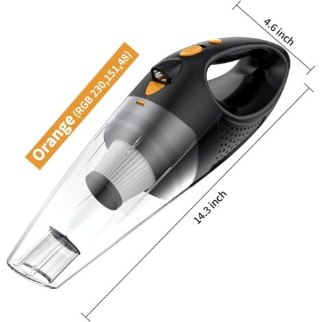 Handheld cordless vacuum cleaner, car vacuum cleaner, high power, equipped with fast charging technology, portable rechargeable mini vacuum cleaner with large capacity battery, orange