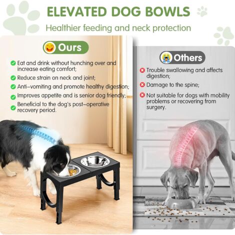 Jovrun Elevated Dog Bowls Stand - 5 Height Adjustable Dog Feeder With 2 Stainless Steel Bowls & Slow Feeder - For Medium/Large Dogs