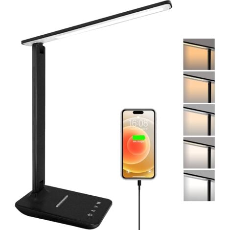 Desk Lamp Dimmable Led Table Lamp Reading Light with USB Charging Port, 5 Lighting Modes, Touch Control Desk Light, Foldable Nail Lamp for Studying Working Reading Office Bedside