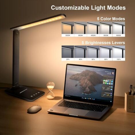 Desk Lamp Dimmable Led Table Lamp Reading Light with USB Charging Port, 5 Lighting Modes, Touch Control Desk Light, Foldable Nail Lamp for Studying Working Reading Office Bedside