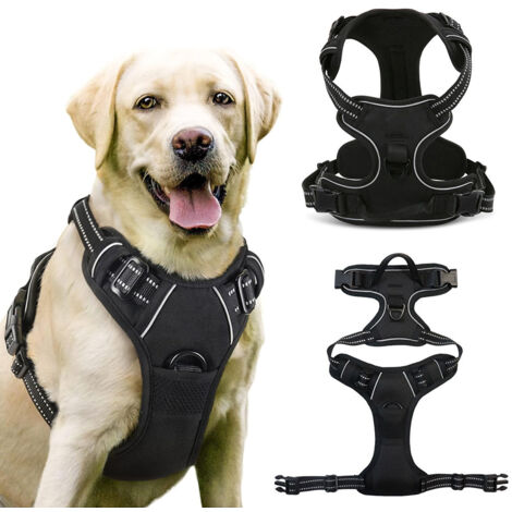 Dog Harness Reflective Breathable No Pull Dog Harness with Front Clip and Safety Control Handle Harness