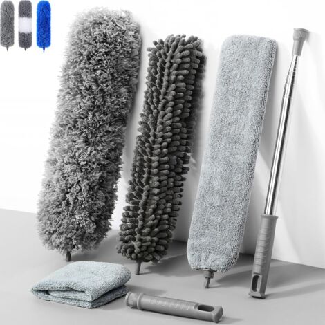 Washable Telescopic Duster, Duster, Rod and Bendable Corner Brush, Microfibre Stainless Steel with Telescopic Rod, Long Extendable up to 250 cm, Dust Brush for Gaps Ceilings Cobwebs Grey 6