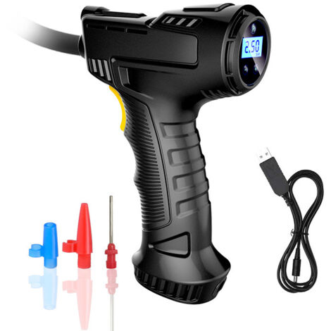 Cordless Tyre Inflator Air Compressor, Portable Handheld Tyre inflator with Digital Pressure Gauge, Rechargeable Battery Wireless Tyre Pump with LED Light 3 Nozzle for Car Bicycles Motorcycles Ball