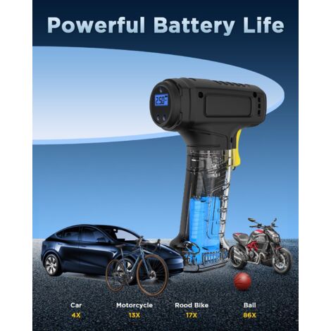 Cordless Tyre Inflator Air Compressor, Portable Handheld Tyre inflator with Digital Pressure Gauge, Rechargeable Battery Wireless Tyre Pump with LED Light 3 Nozzle for Car Bicycles Motorcycles Ball