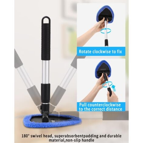Windshield Cleaner, Windshield Cleaning Brush, Interior Windshield Cleaning, Windshield Cleaner with Telescopic Handle with 180° Swivel Handle and 6 Washable Pads, Blue