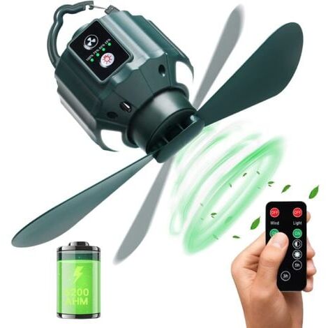 Camping Ceiling Fan, 5200mAh USB Rechargeable Portable Fan with Remote Control for Camping, Travel, Fishing, Hiking, BBQ