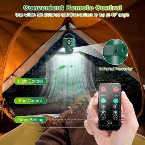 Camping Ceiling Fan, 5200mAh USB Rechargeable Portable Fan with Remote Control for Camping, Travel, Fishing, Hiking, BBQ