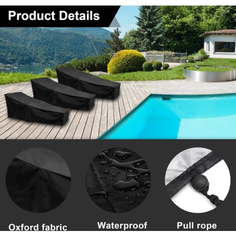 Garden Sun Lounger Cover Waterproof Windproof Dustproof Anti-UV 210x75x80/40cm 210D Oxford Fabric Sun Lounger Cover