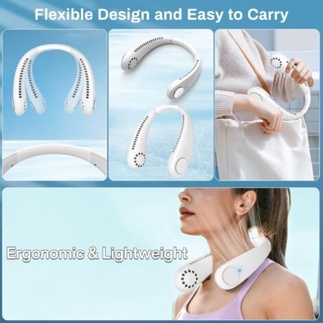Neck Fan, 360° Bladeless Portable Fan, 3 Speeds USB Rechargeable, Gifts for Women and Men, White