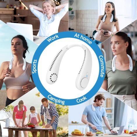 Neck Fan, 360° Bladeless Portable Fan, 3 Speeds USB Rechargeable, Gifts for Women and Men, White