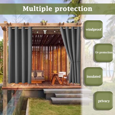 GABRIELLE Waterproof Outdoor Patio Panel Curtains, 2 Pairs Top Curtains, Thermal Topper Curtains Indoor, Home Blackout Curtains for Garden Porch Pergola Cabana Gazebo, 4x5ft, Dark Grey