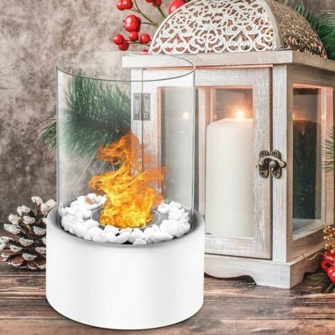 GABRIELLE Bioethanol Table Fireplace, Heating Fireplaces, Portable Heater for Indoor and Outdoor Use, Gift Idea for Home and Garden (White)