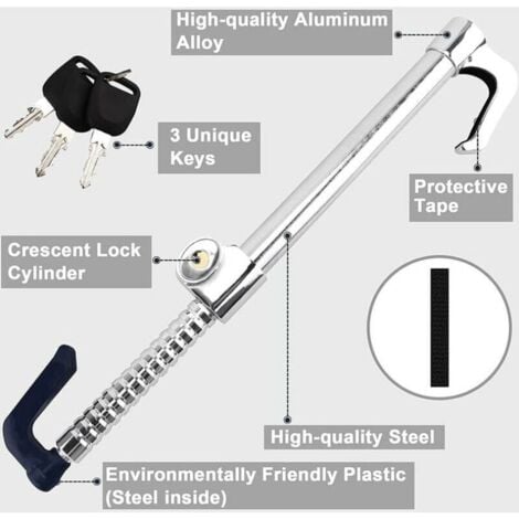 GABRIELLE Steering Wheel Lock, Car Anti-Theft Bar, Car Steering Wheel Lock, Stainless Steel, with 3 Keys (Gray)