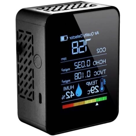 GABRIELLE Carbon Dioxide Detector, 5-in-1 Indoor Air Quality Detector, CO2 Digital Meter, TVOC, HCHO, Temperature and Humidity Monitor, Backlight Tester (Black)
