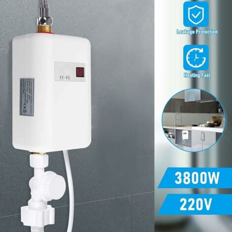 GABRIELLE Mini Instant Water Heater, Electric Tankless Water Heater 220V 3800W Electric Instant Water Heater with Digital Display Instantaneous Water Heater for Bathroom Kitchen Washing Red (White)