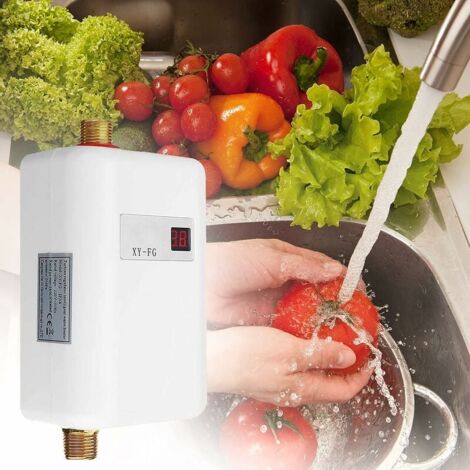 GABRIELLE Mini Instant Water Heater, Electric Tankless Water Heater 220V 3800W Electric Instant Water Heater with Digital Display Instantaneous Water Heater for Bathroom Kitchen Washing Red (White)