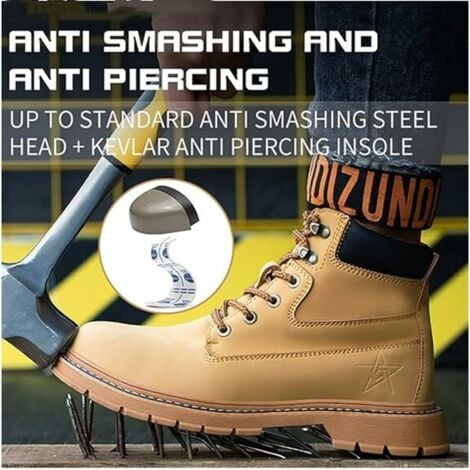 GABRIELLE Safety Shoe for Men and Women, Waterproof Leather Work Boots, Lightweight Steel Toe Cap, Indestructible Safety Boots, Protection, Yellow, Black, 38
