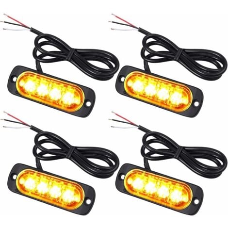 GABRIELLE 4x 4 LED Intruder Lights 12 24V Orange LED Beacon Strobe Emergency Alarm Light Strobe Auto Flasher IPX 4 for Van Truck Backhoe Loader
