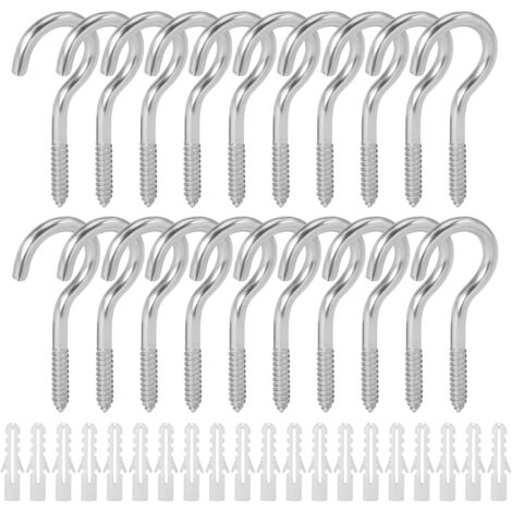 DYWISHKEY 110PCS Cup Screw Hooks Kit - 6 Sizes (1/2" To 1-1/4"), Vinyl Coated White Hooks For Hanging Mugs, Towels, Plants, Lights