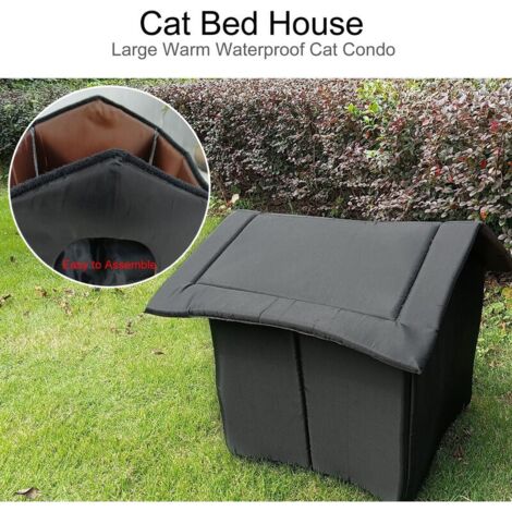 GABRIELLE Weatherproof Outdoor Cat House, Indoor Dog Kennel, Foldable Weatherproof Cat Tent, Warm Oxford Canvas for Winter, L