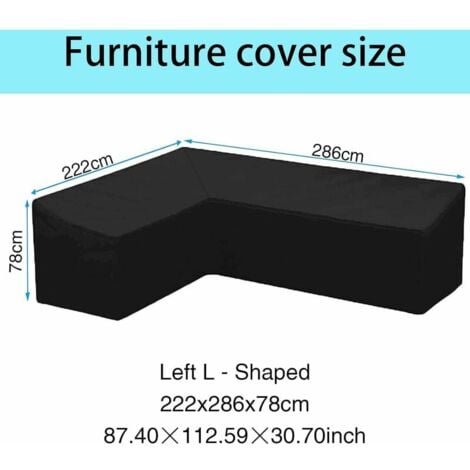 GABRIELLE Waterproof Garden Corner Sofa Cover, Protective Cover for L-Shaped Garden Furniture, Corner Cover, Patio Furniture, 210d Anti-UV/Wind, with Storage Bag, Black, Left L 222 x 286 x 78 cm