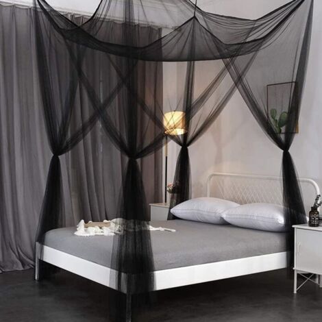 GABRIELLE Double Bed Mosquito Net Rectangular Bed Canopy Simple Summer Black Mosquito Net Canopy Bed Curtain 190 x 210 x 240 cm Black