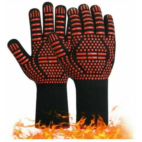 GABRIELLE BBQ Gloves, Non-Slip Silicone Cooking Gloves, The Highest Temperature Can Reach 800 °C. Universal Gloves for Grill Oven, Kitchen Chimney (Red Equal Sign)