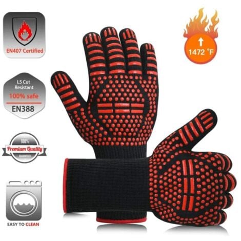 GABRIELLE BBQ Gloves, Non-Slip Silicone Cooking Gloves, The Highest Temperature Can Reach 800 °C. Universal Gloves for Grill Oven, Kitchen Chimney (Red Equal Sign)