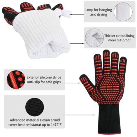 GABRIELLE BBQ Gloves, Non-Slip Silicone Cooking Gloves, The Highest Temperature Can Reach 800 °C. Universal Gloves for Grill Oven, Kitchen Chimney (Red Equal Sign)